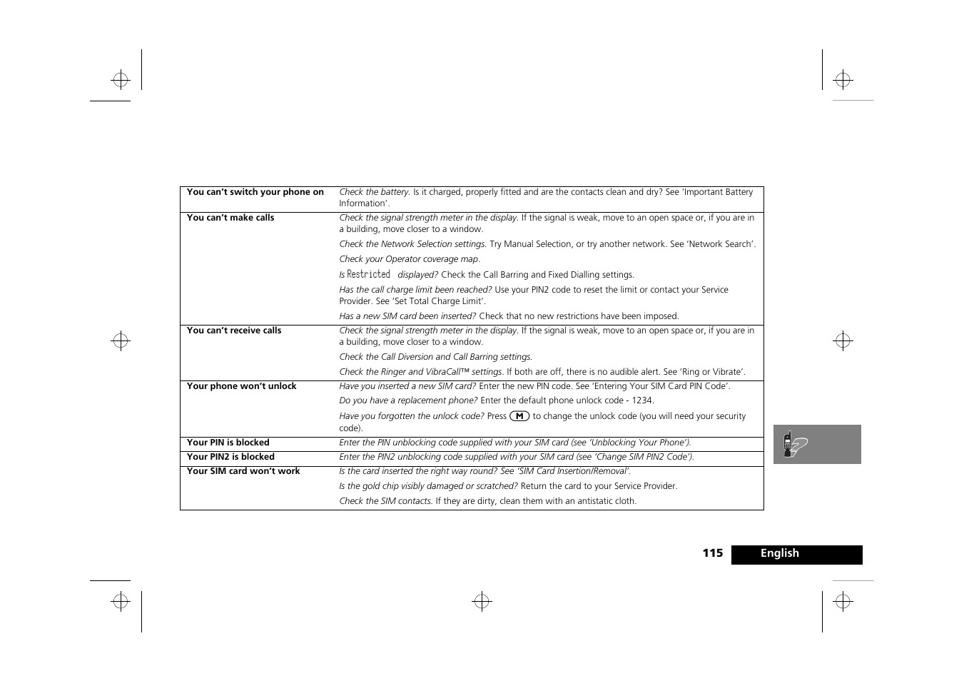 What to do if | Motorola Timeport 250 User Manual | Page 119 / 128