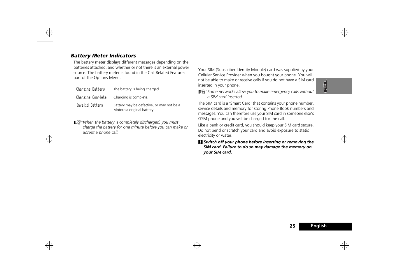 Your sim card | Motorola Timeport 250 User Manual | Page 29 / 128