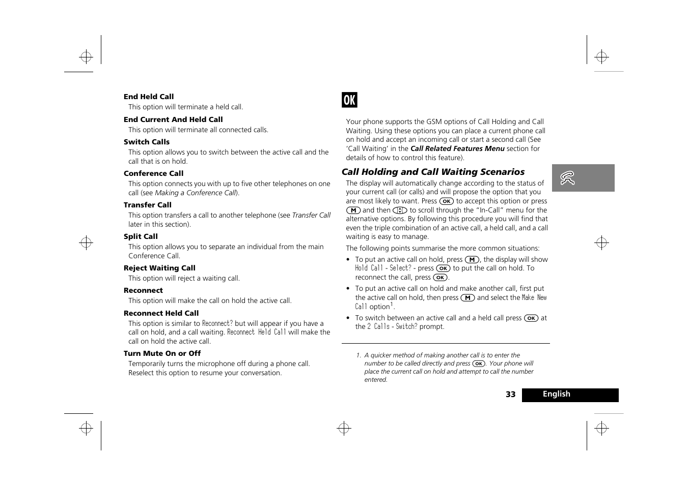 J call holding and call waiting | Motorola Timeport 250 User Manual | Page 37 / 128