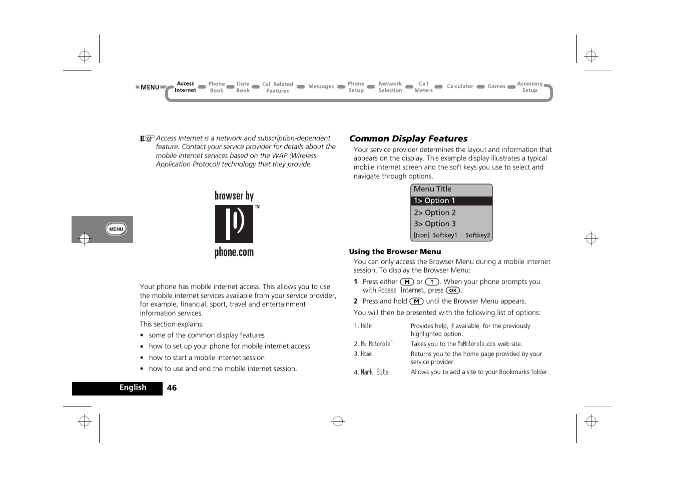 Access internet | Motorola Timeport 250 User Manual | Page 50 / 128