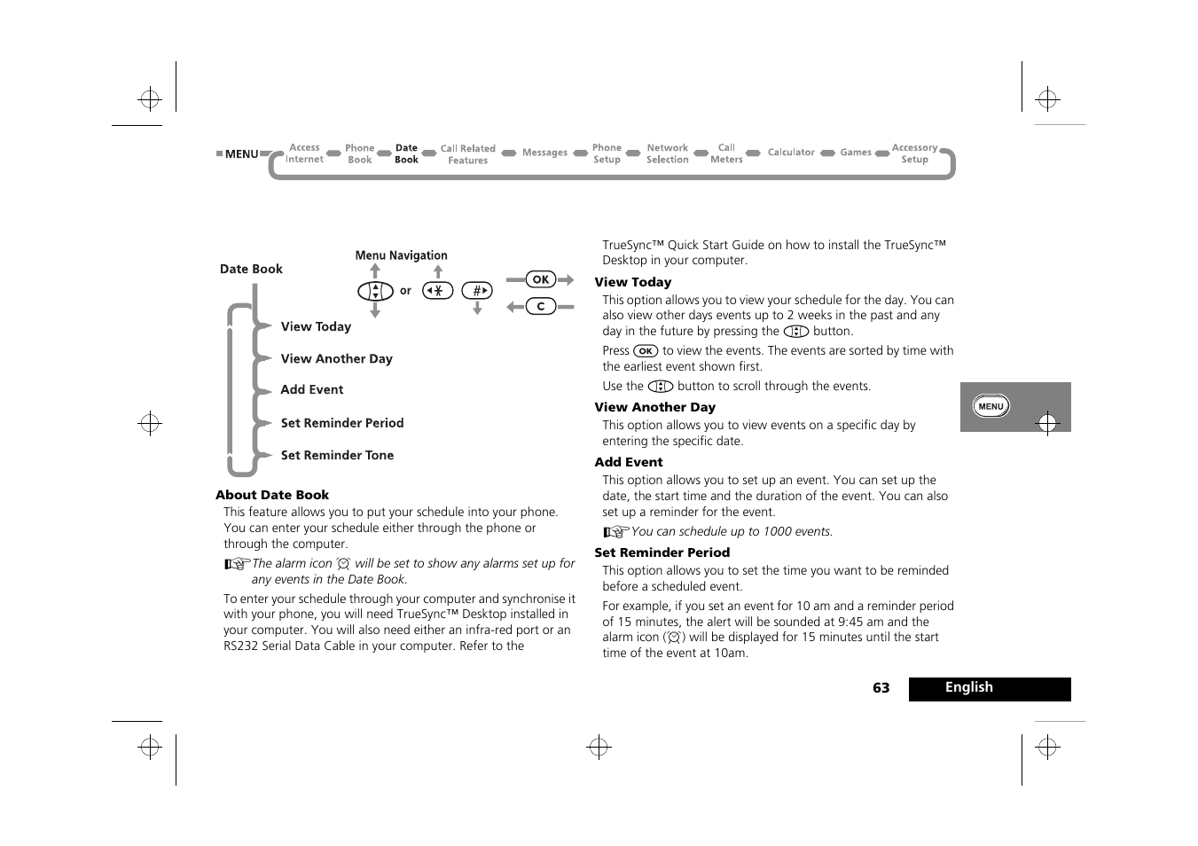 The date book menu | Motorola Timeport 250 User Manual | Page 67 / 128