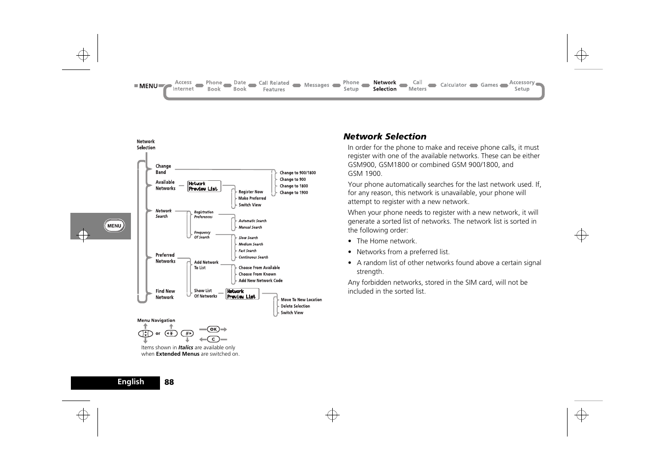 Network selection menu | Motorola Timeport 250 User Manual | Page 92 / 128