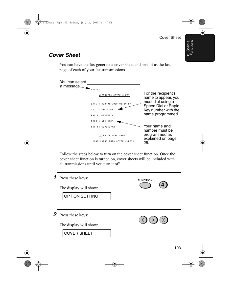 Cover sheet | Sharp FO-775L User Manual | Page 105 / 156