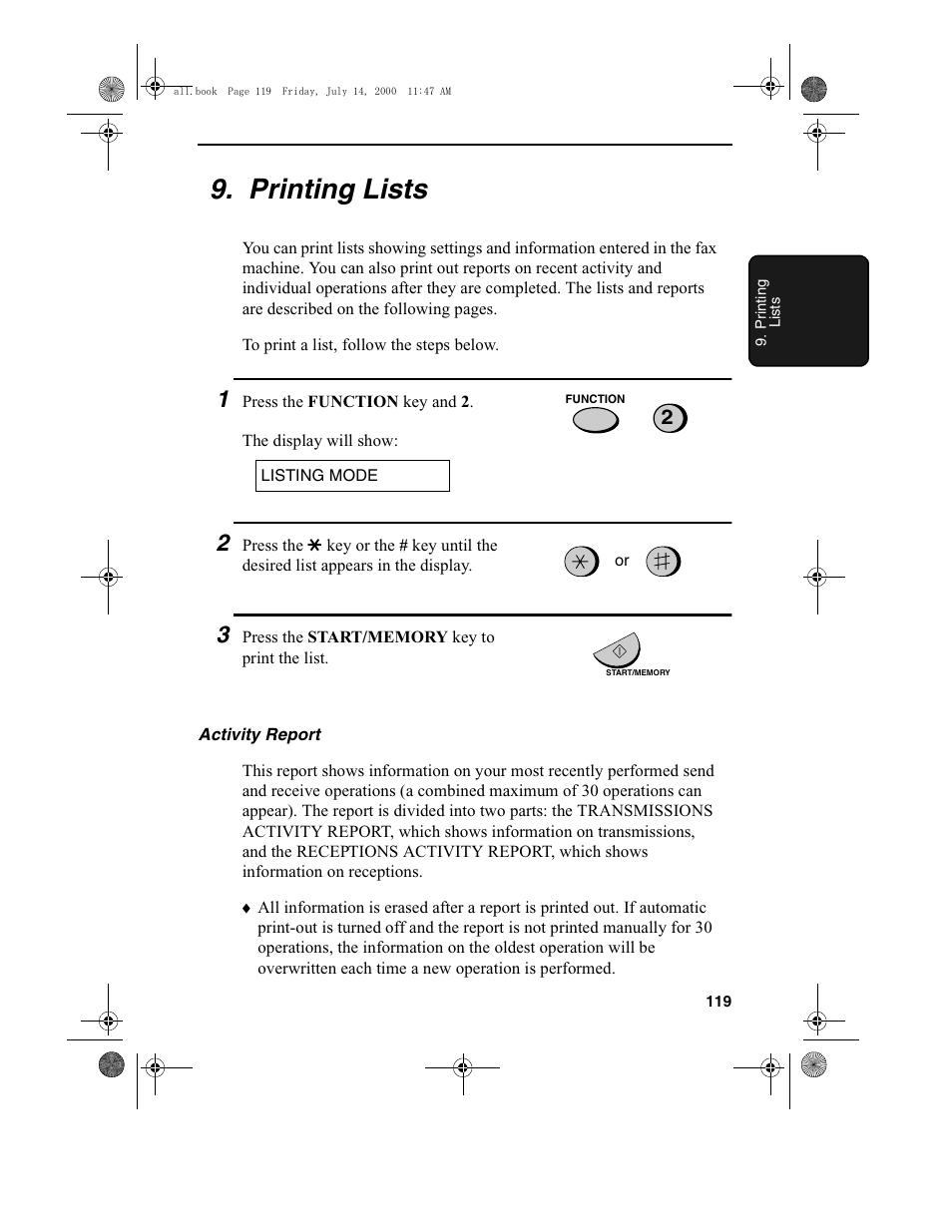 Printing lists | Sharp FO-775L User Manual | Page 121 / 156