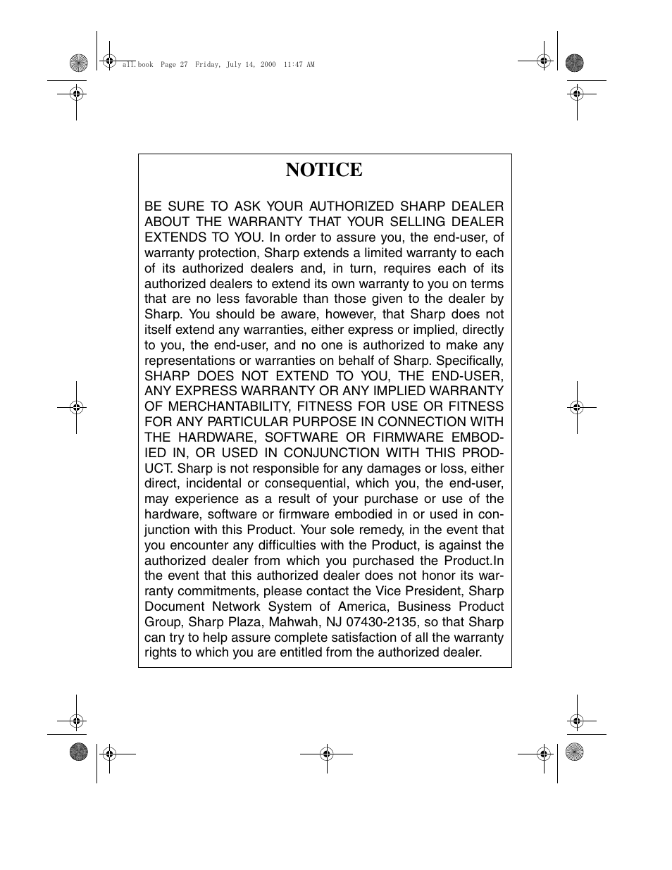 Notice | Sharp FO-775L User Manual | Page 155 / 156