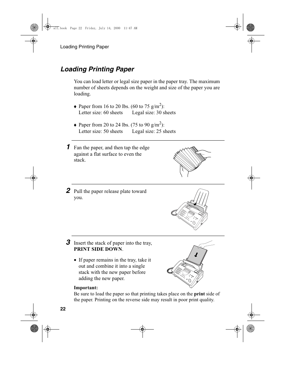 Loading printing paper | Sharp FO-775L User Manual | Page 24 / 156