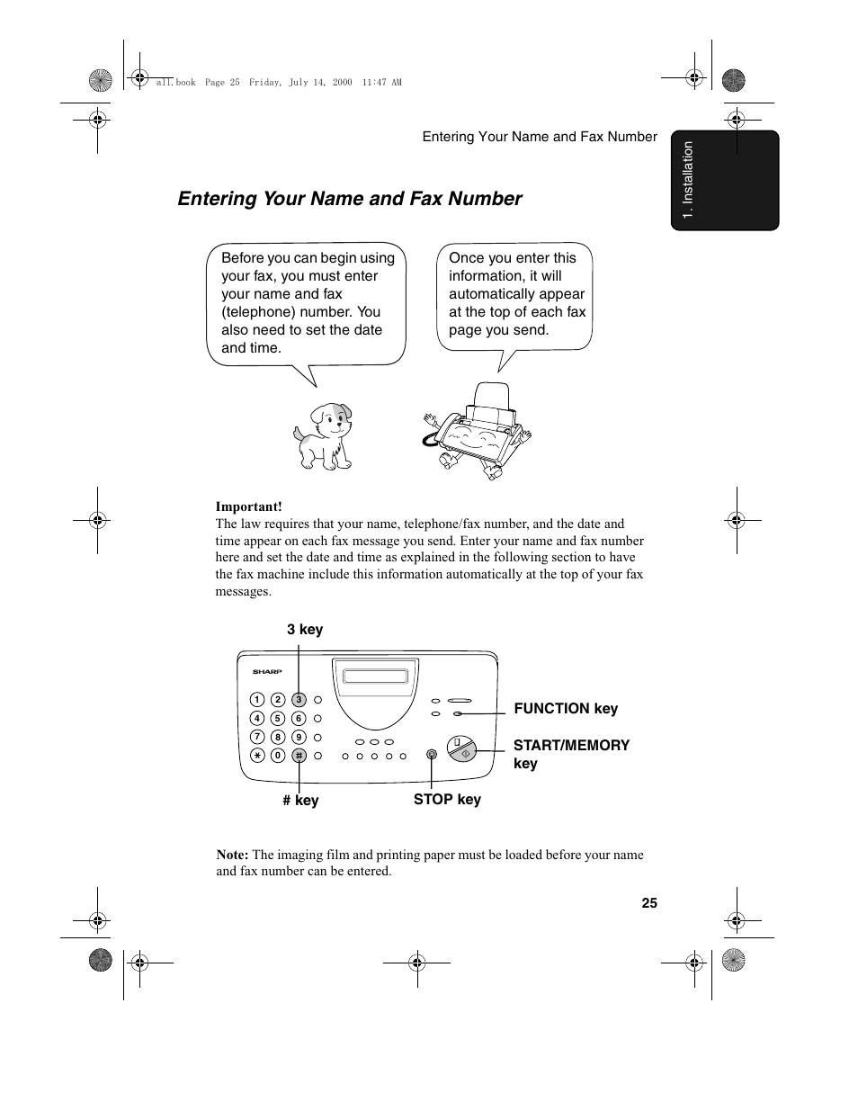 Entering your name and fax number | Sharp FO-775L User Manual | Page 27 / 156