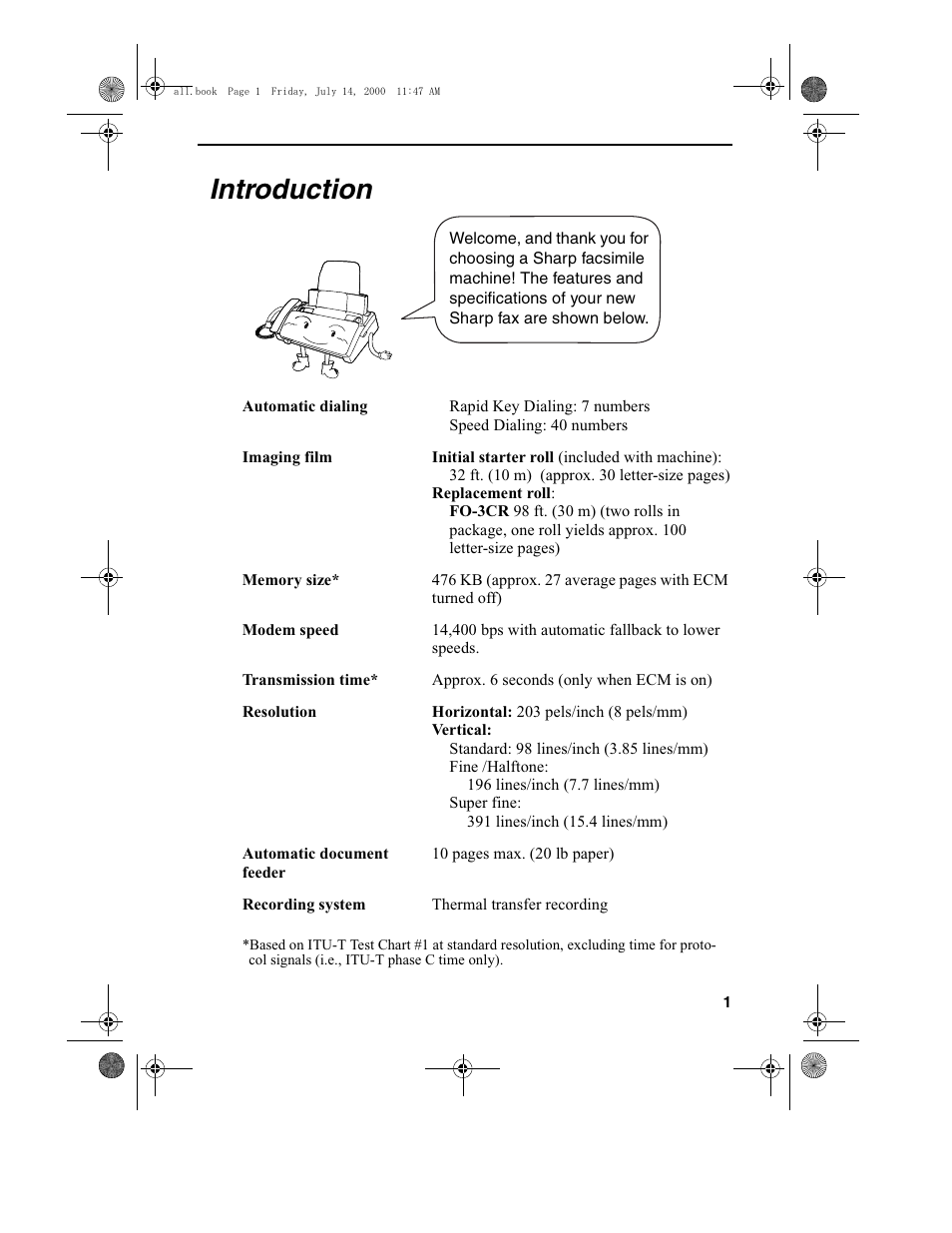 Introduction | Sharp FO-775L User Manual | Page 3 / 156