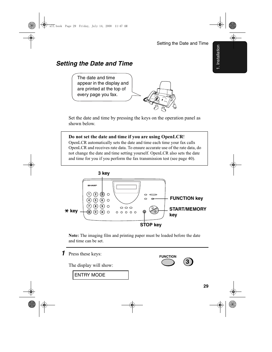 Setting the date and time | Sharp FO-775L User Manual | Page 31 / 156