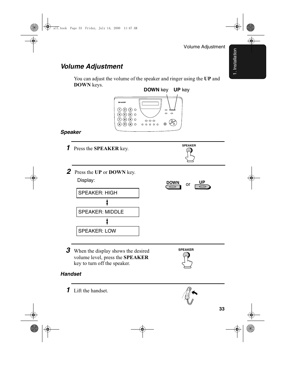 Volume adjustment | Sharp FO-775L User Manual | Page 35 / 156