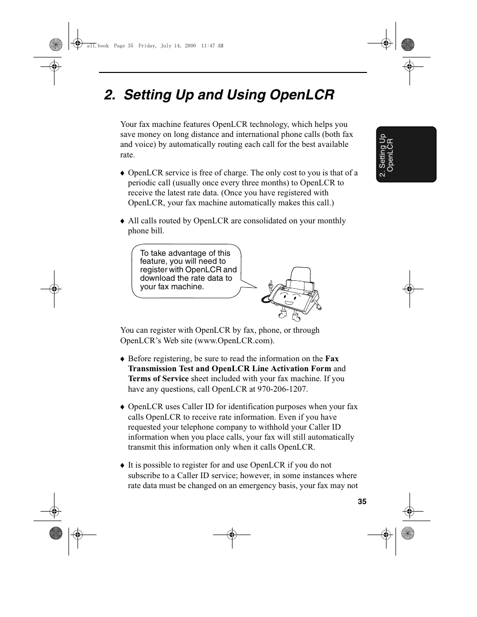 Setting up and using openlcr | Sharp FO-775L User Manual | Page 37 / 156