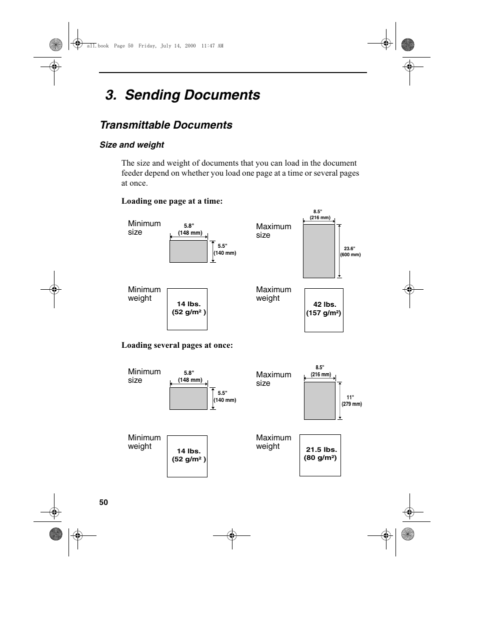 Sending documents, Transmittable documents | Sharp FO-775L User Manual | Page 52 / 156