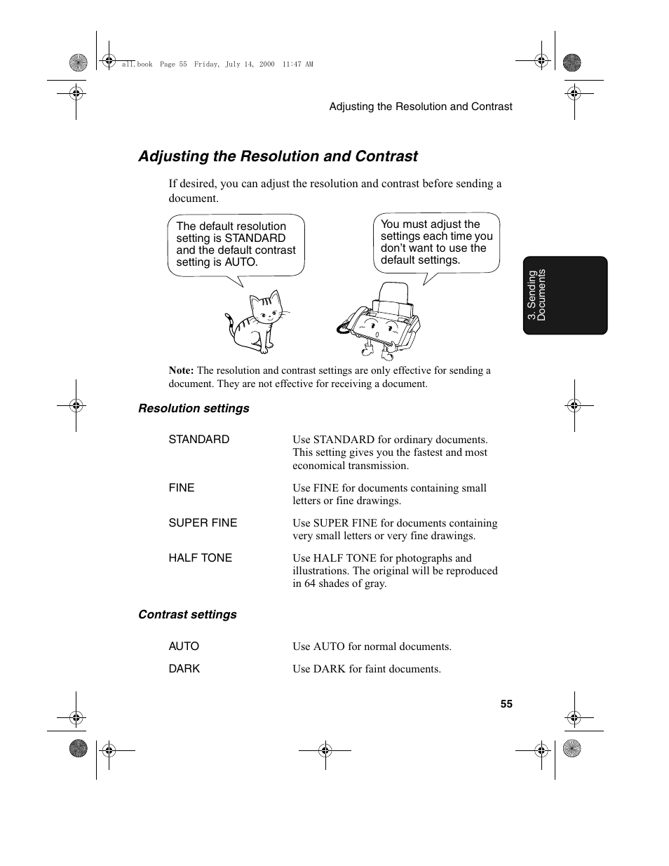 Adjusting the resolution and contrast | Sharp FO-775L User Manual | Page 57 / 156