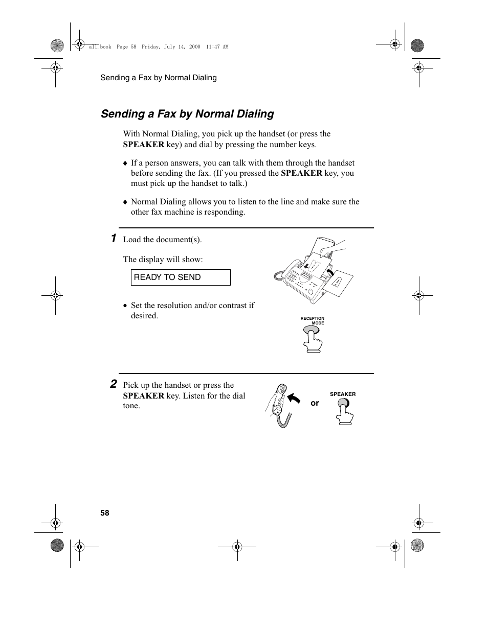 Sending a fax by normal dialing | Sharp FO-775L User Manual | Page 60 / 156