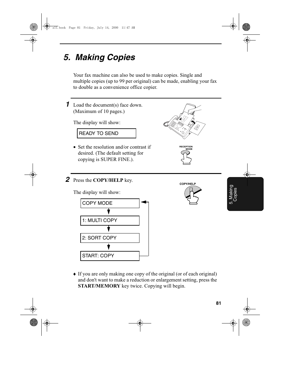 Making copies | Sharp FO-775L User Manual | Page 83 / 156