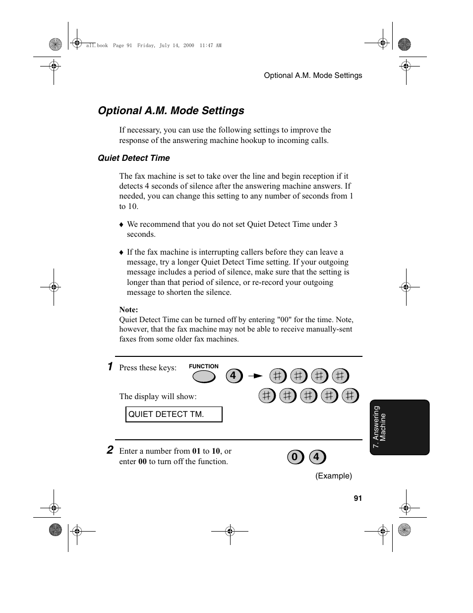 Optional a.m. mode settings | Sharp FO-775L User Manual | Page 93 / 156