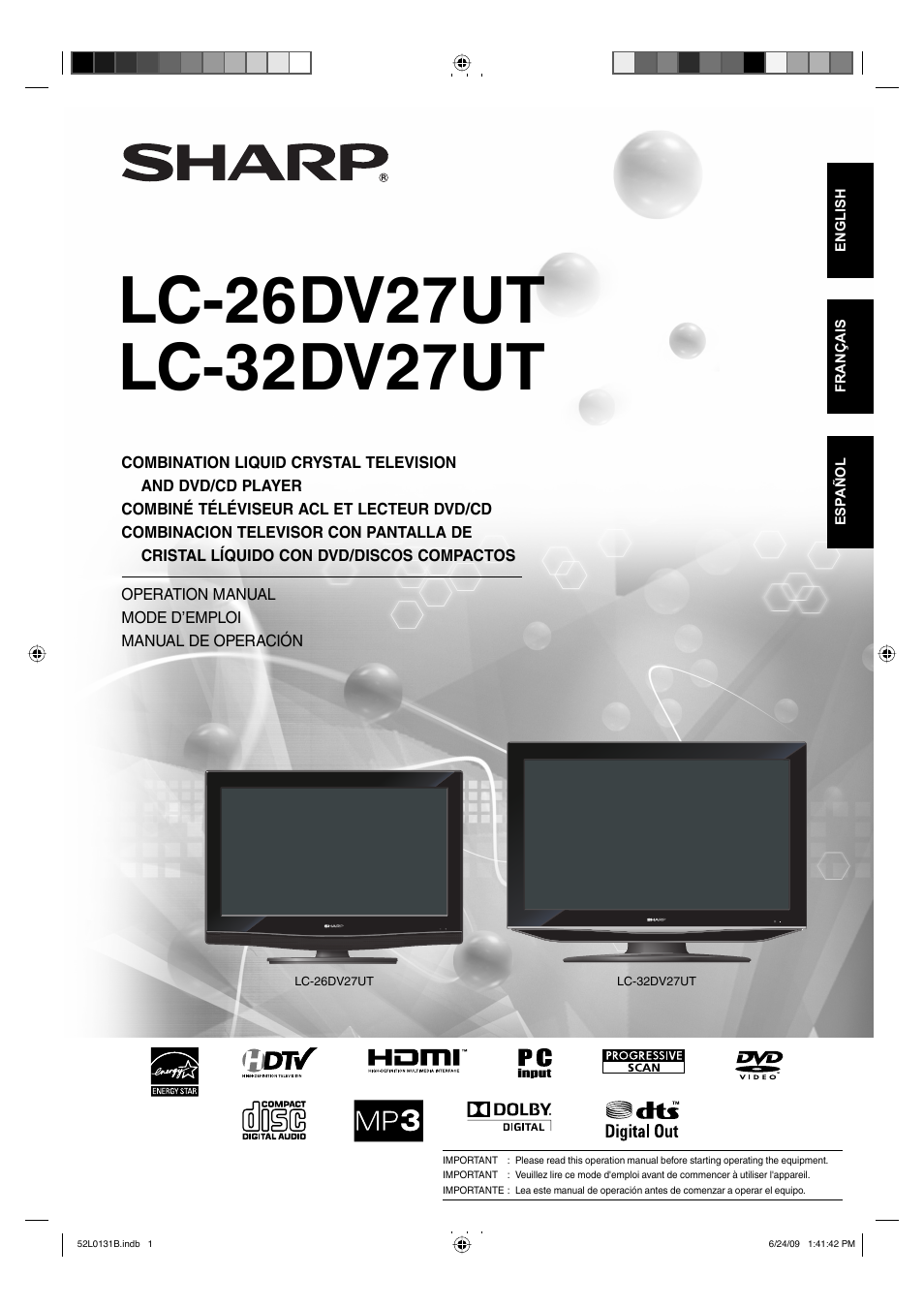 Sharp LC 26DV27UT User Manual | 40 pages