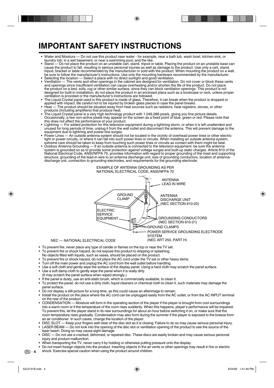 Important safety instructions | Sharp LC 26DV27UT User Manual | Page 6 / 40