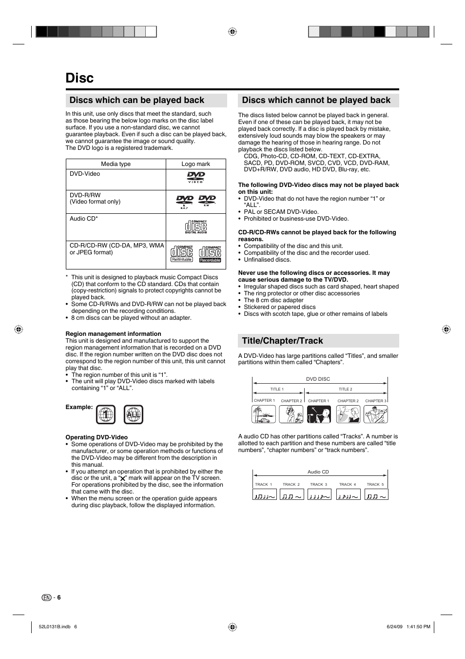 Disc, Discs which can be played back | Sharp LC 26DV27UT User Manual | Page 8 / 40