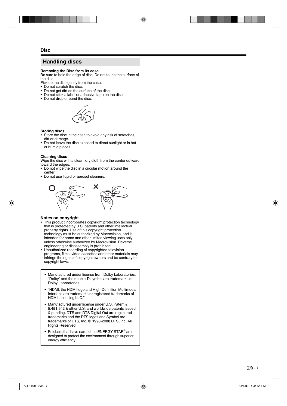 Handling discs | Sharp LC 26DV27UT User Manual | Page 9 / 40