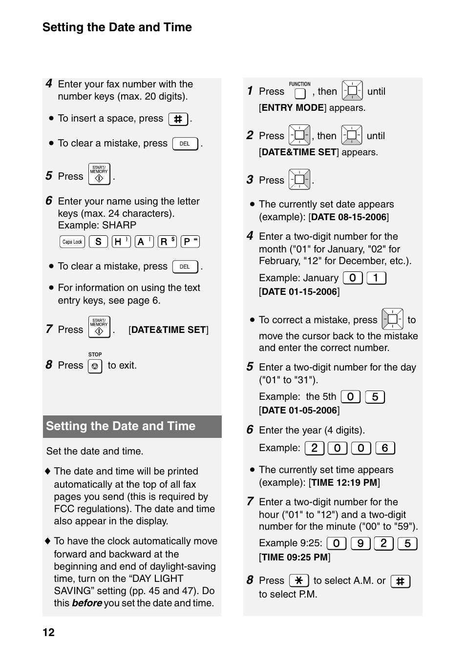 Setting the date and time | Sharp UX-B800SE User Manual | Page 14 / 76