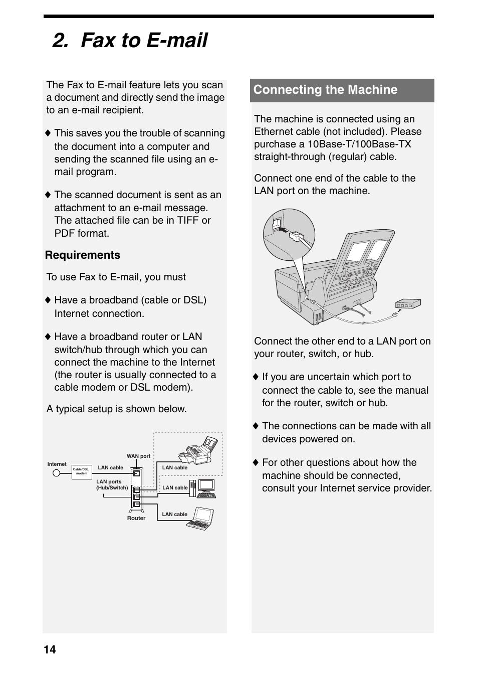 Fax to e-mail, Connecting the machine | Sharp UX-B800SE User Manual | Page 16 / 76