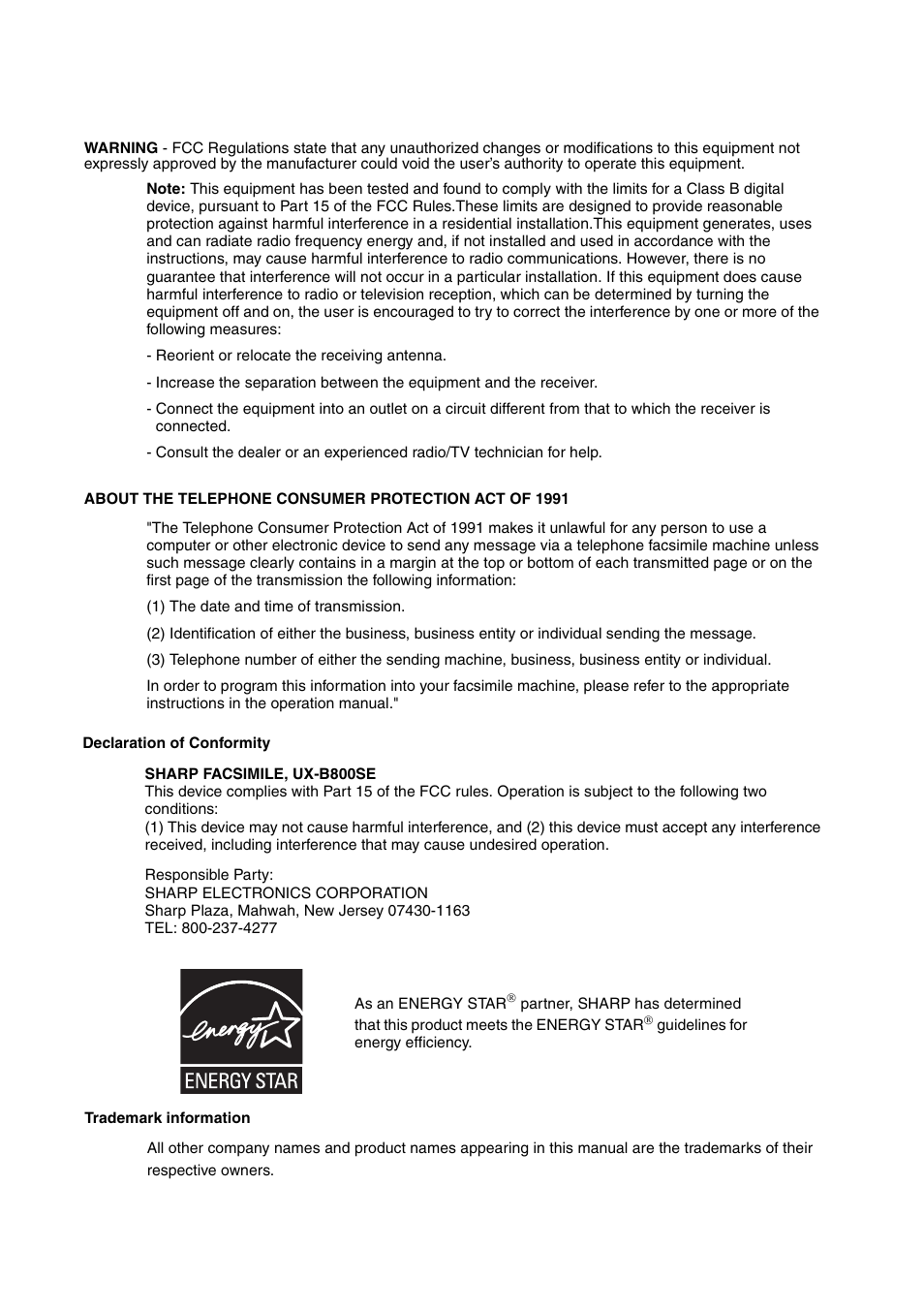 Sharp UX-B800SE User Manual | Page 2 / 76