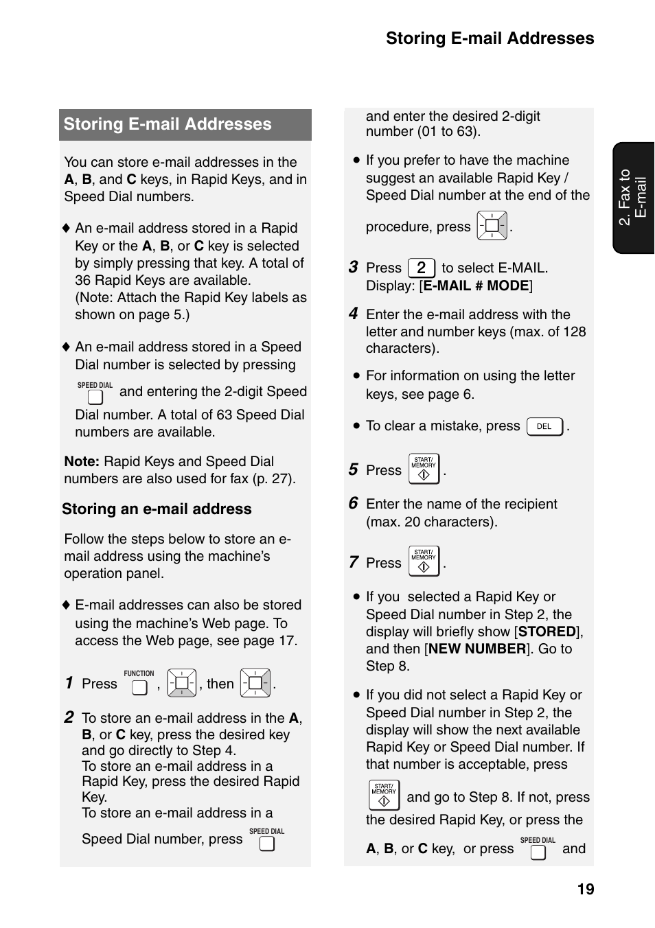 Storing e-mail addresses | Sharp UX-B800SE User Manual | Page 21 / 76