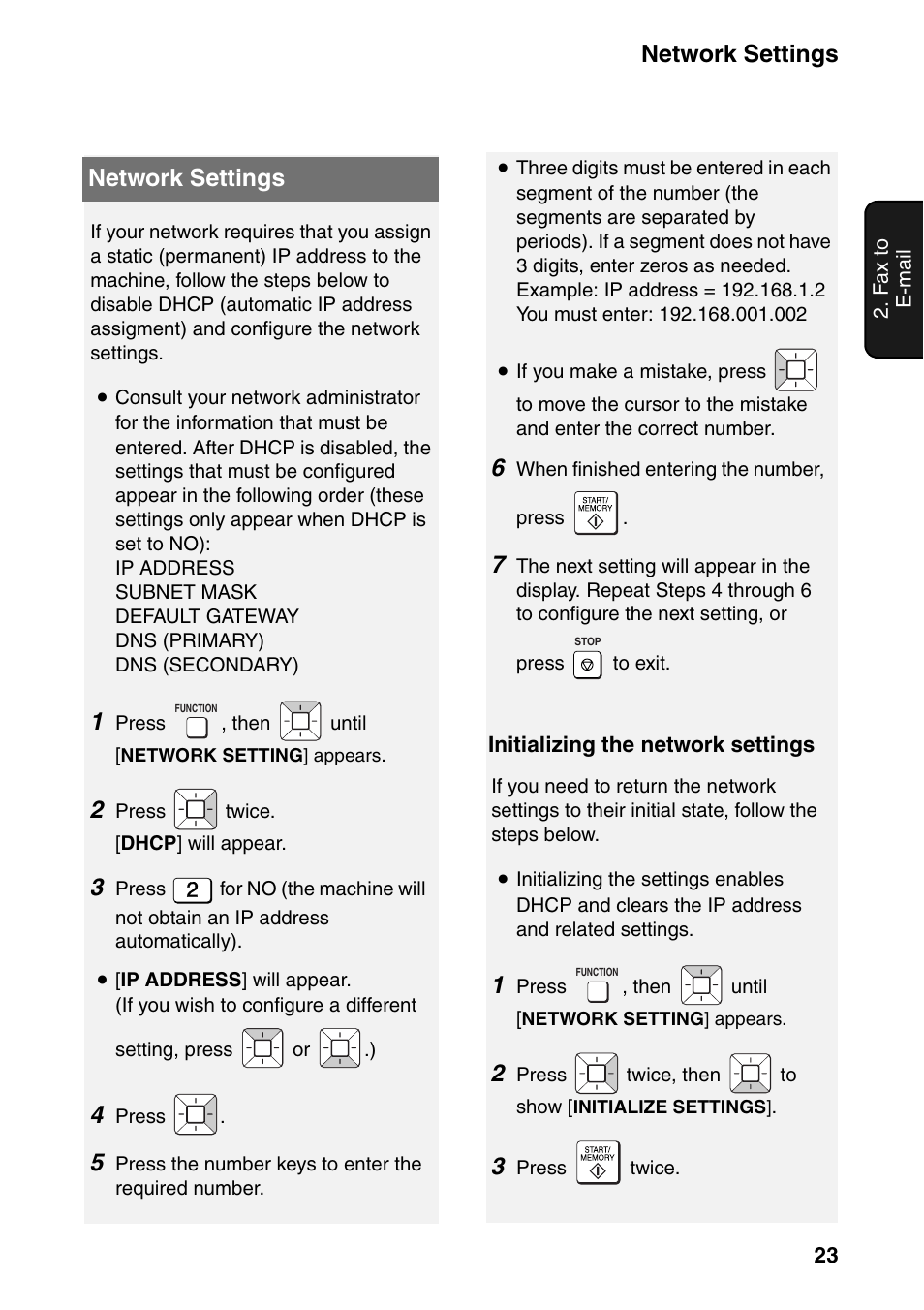 Network settings | Sharp UX-B800SE User Manual | Page 25 / 76