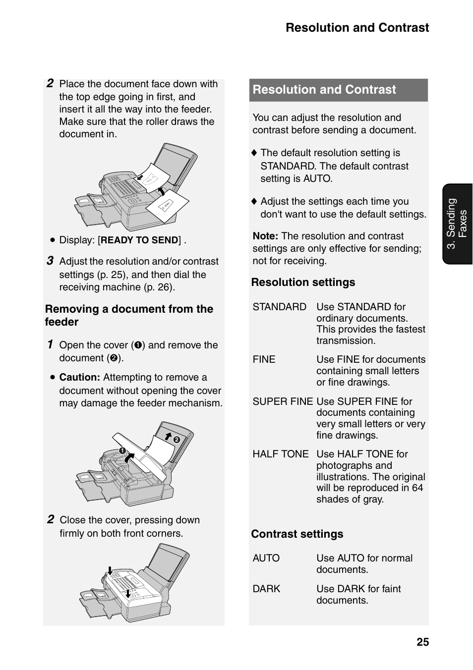 Resolution and contrast, 25). at a | Sharp UX-B800SE User Manual | Page 27 / 76