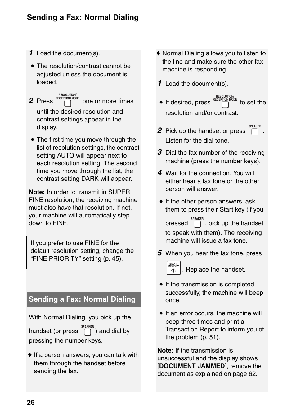 Sending a fax: normal dialing, 26). press | Sharp UX-B800SE User Manual | Page 28 / 76