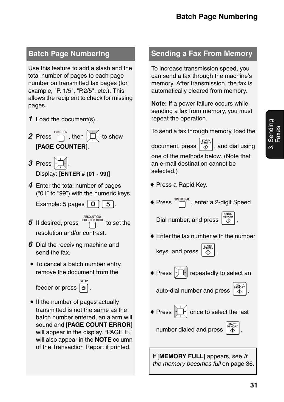 Sending a fax from memory, Batch page numbering | Sharp UX-B800SE User Manual | Page 33 / 76