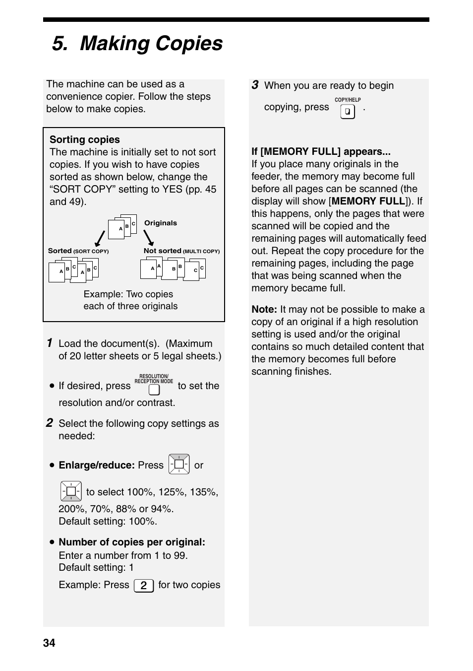 Making copies, Select the following copy settings as needed, When you are ready to begin copying, press | Sharp UX-B800SE User Manual | Page 36 / 76