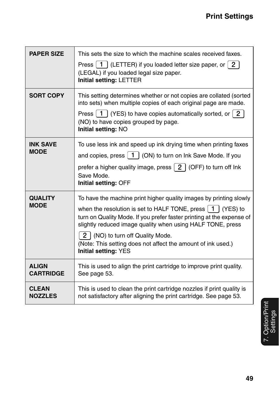 Nd 49), Print settings | Sharp UX-B800SE User Manual | Page 51 / 76