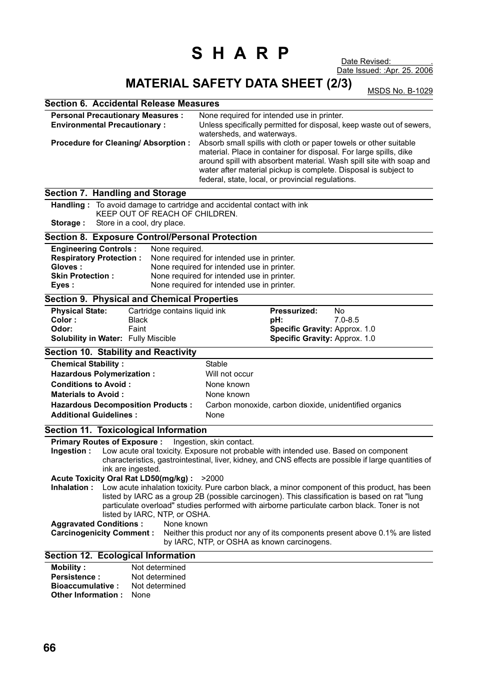 Material safety data sheet (2/3) | Sharp UX-B800SE User Manual | Page 68 / 76