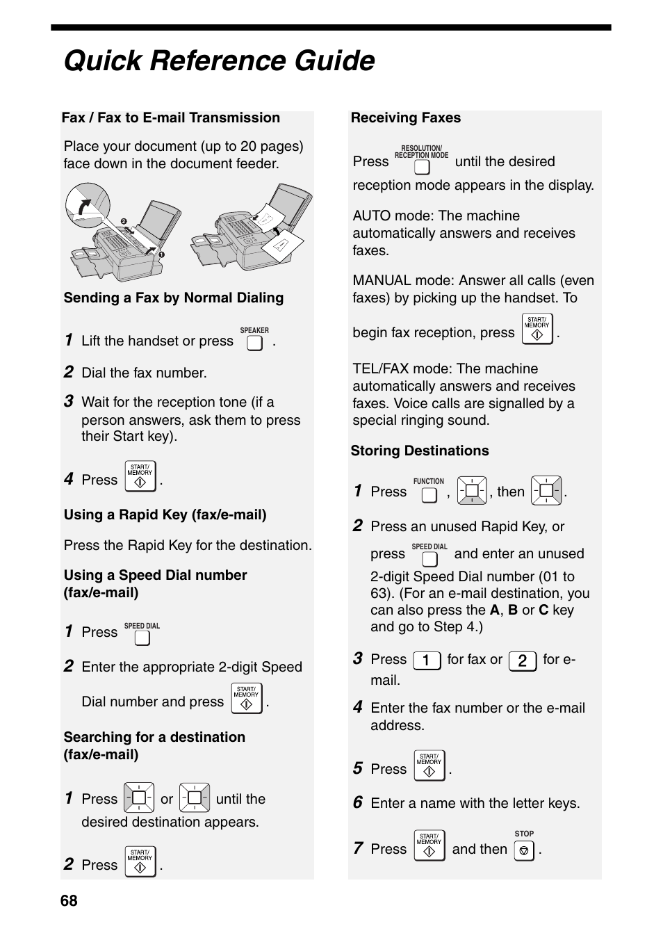 Quick reference guide | Sharp UX-B800SE User Manual | Page 70 / 76