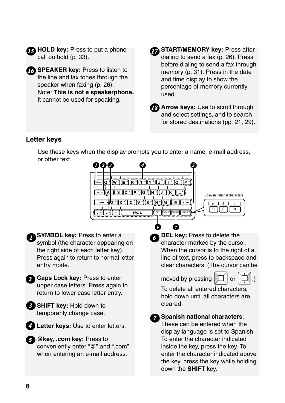 Letter keys | Sharp UX-B800SE User Manual | Page 8 / 76