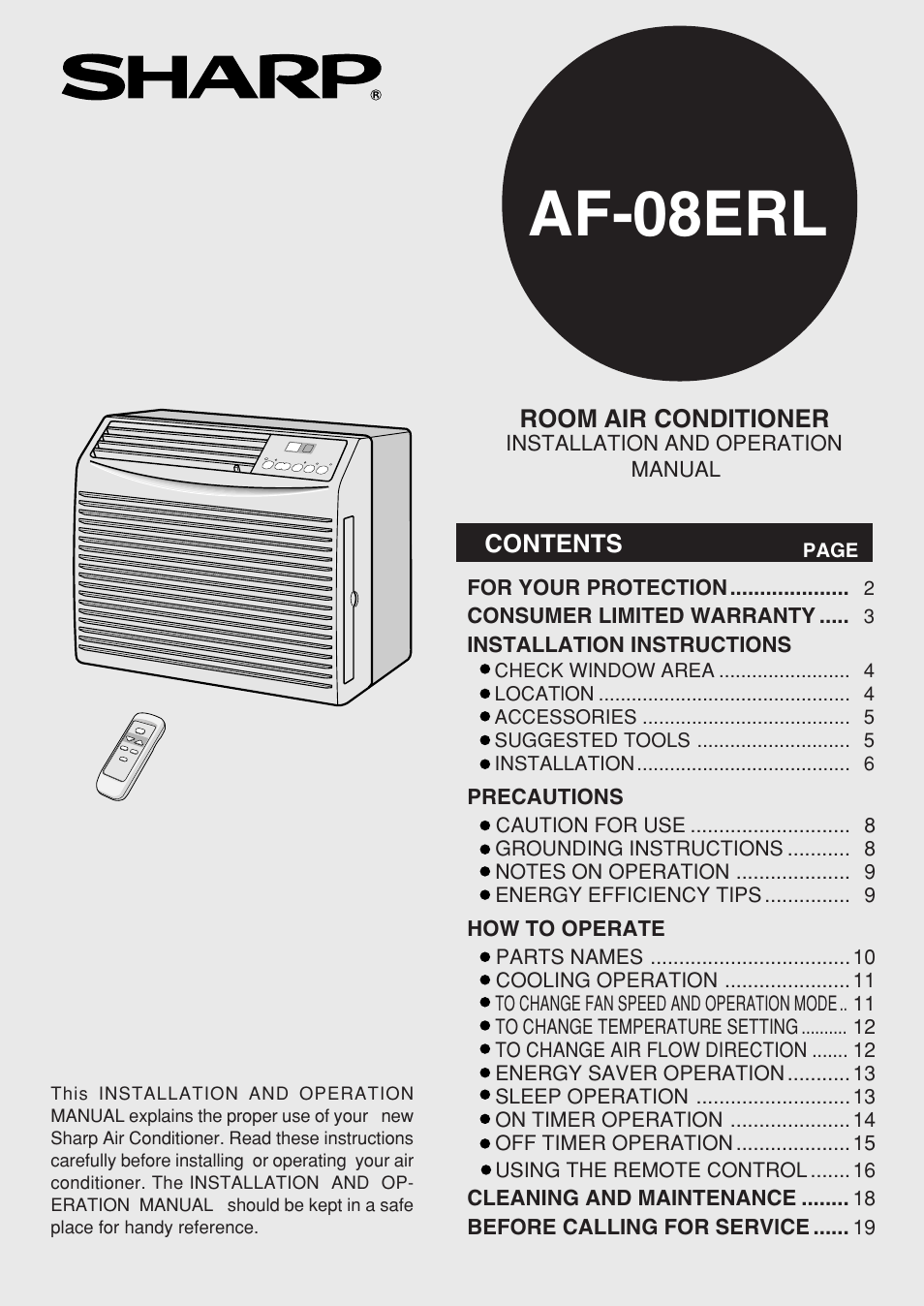 Sharp AF-08ERL User Manual | 20 pages