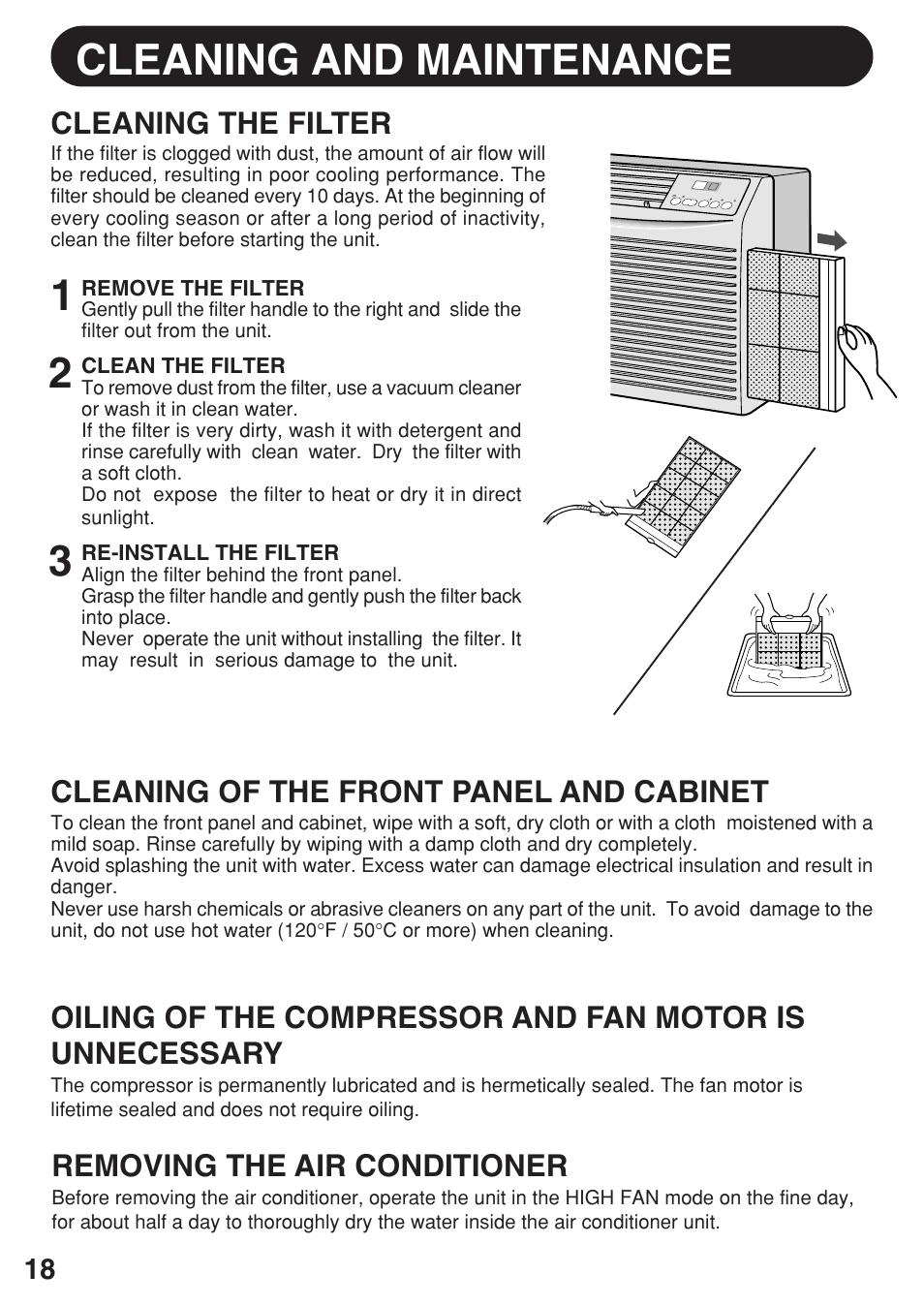 Cleaning and maintenance | Sharp AF-08ERL User Manual | Page 18 / 20