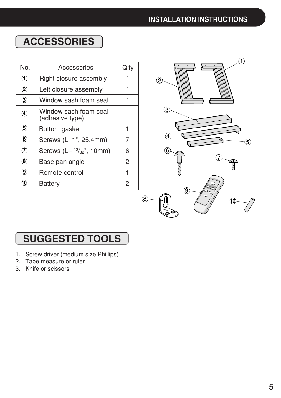 Accessories, Suggested tools | Sharp AF-08ERL User Manual | Page 5 / 20