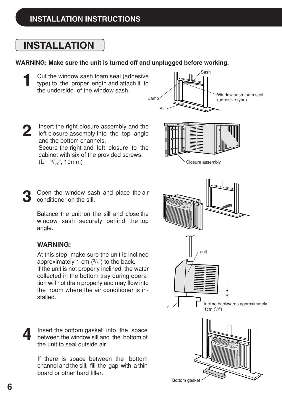 Installation | Sharp AF-08ERL User Manual | Page 6 / 20