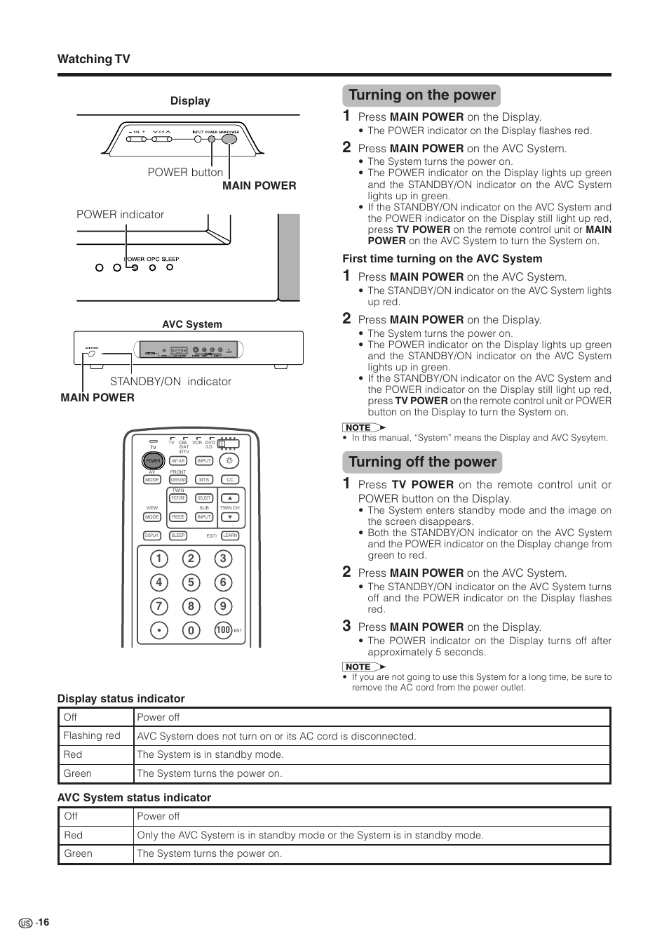 Turning on the power, Turning off the power, Watching tv | Sharp Aquos LC 30HV2U User Manual | Page 17 / 81