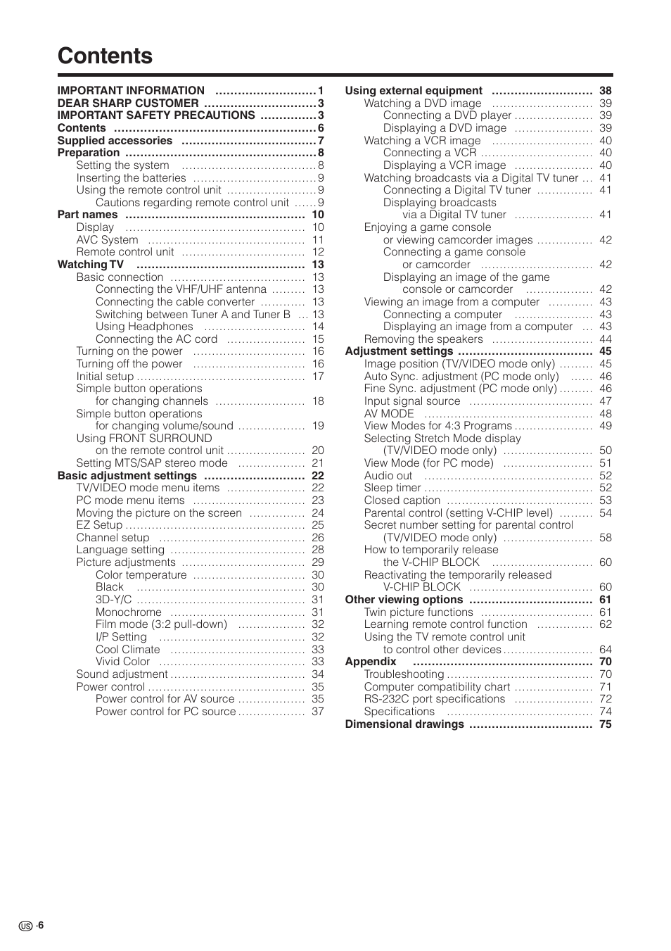 Sharp Aquos LC 30HV2U User Manual | Page 7 / 81