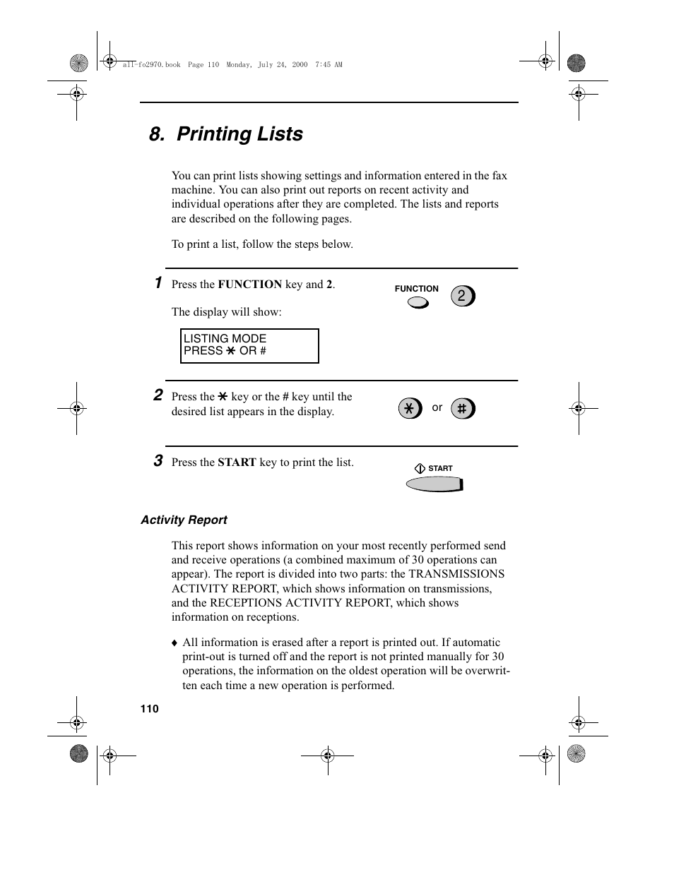 Printing lists | Sharp FO-2970M User Manual | Page 112 / 152