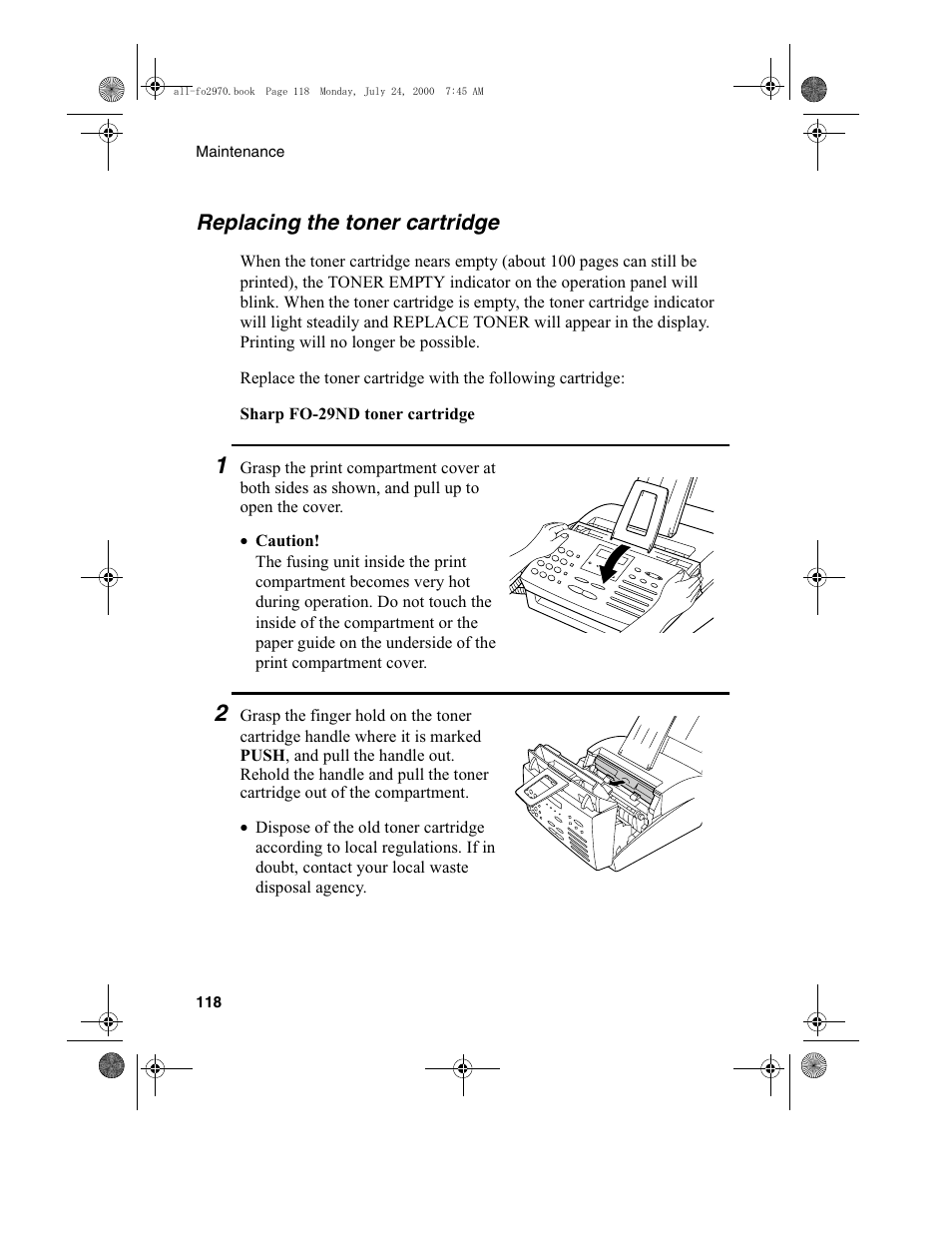 Replacing the toner cartridge | Sharp FO-2970M User Manual | Page 120 / 152