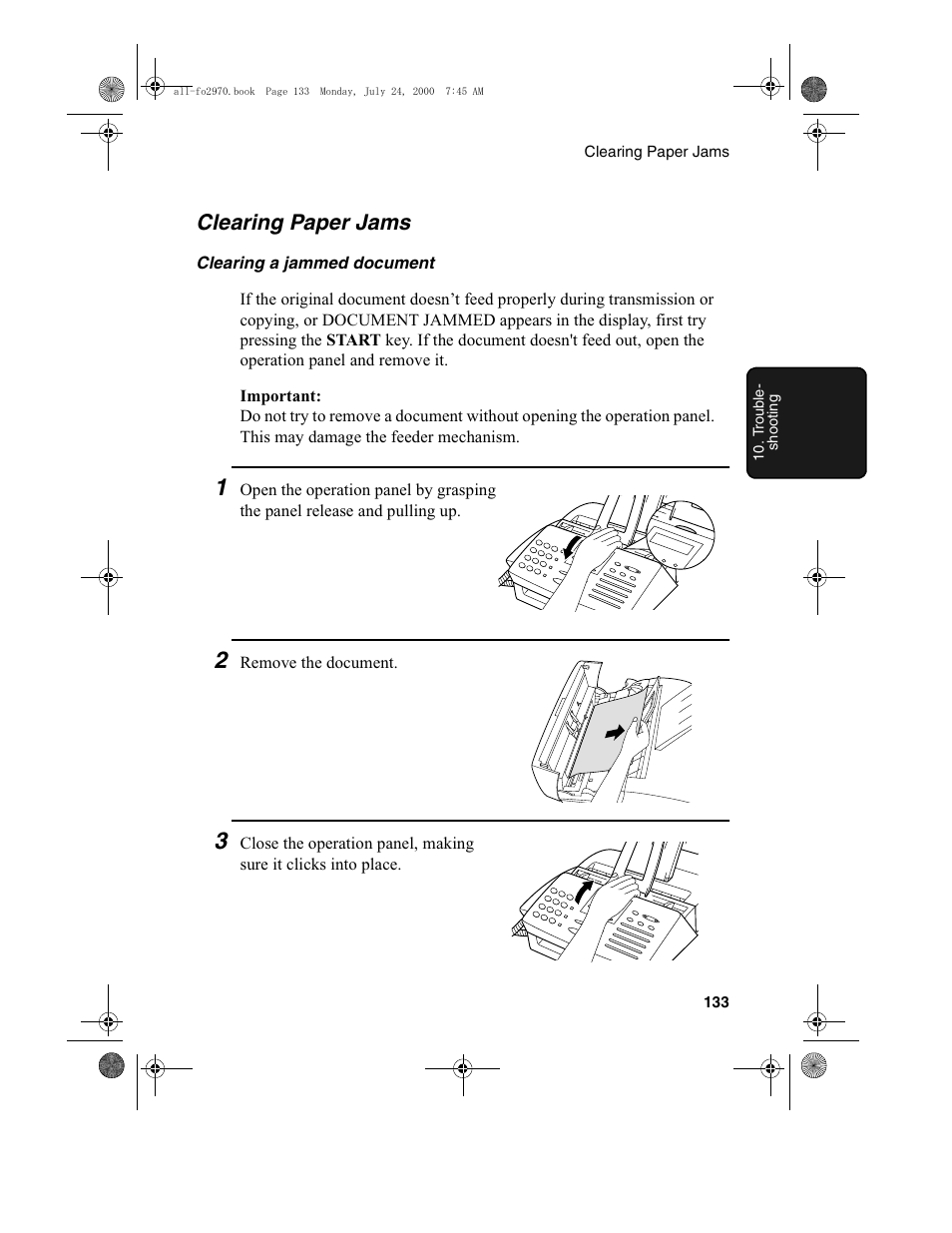 Clearing paper jams | Sharp FO-2970M User Manual | Page 135 / 152