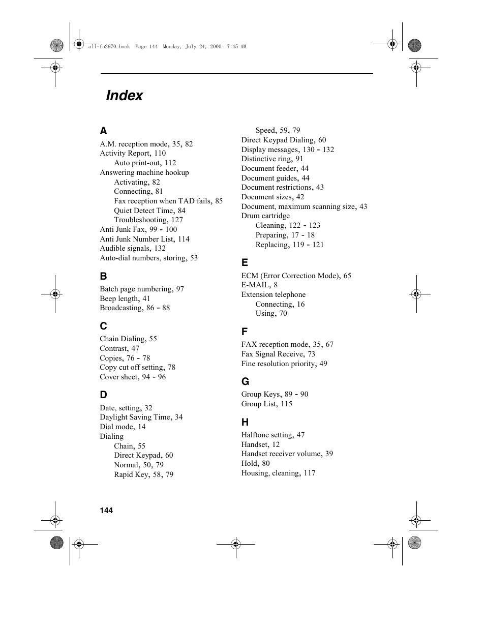 Index | Sharp FO-2970M User Manual | Page 146 / 152