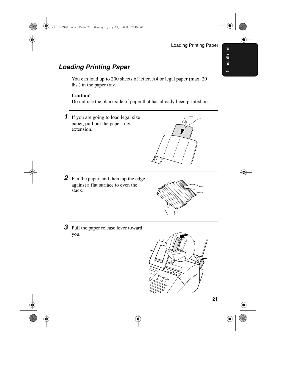 Loading printing paper | Sharp FO-2970M User Manual | Page 23 / 152