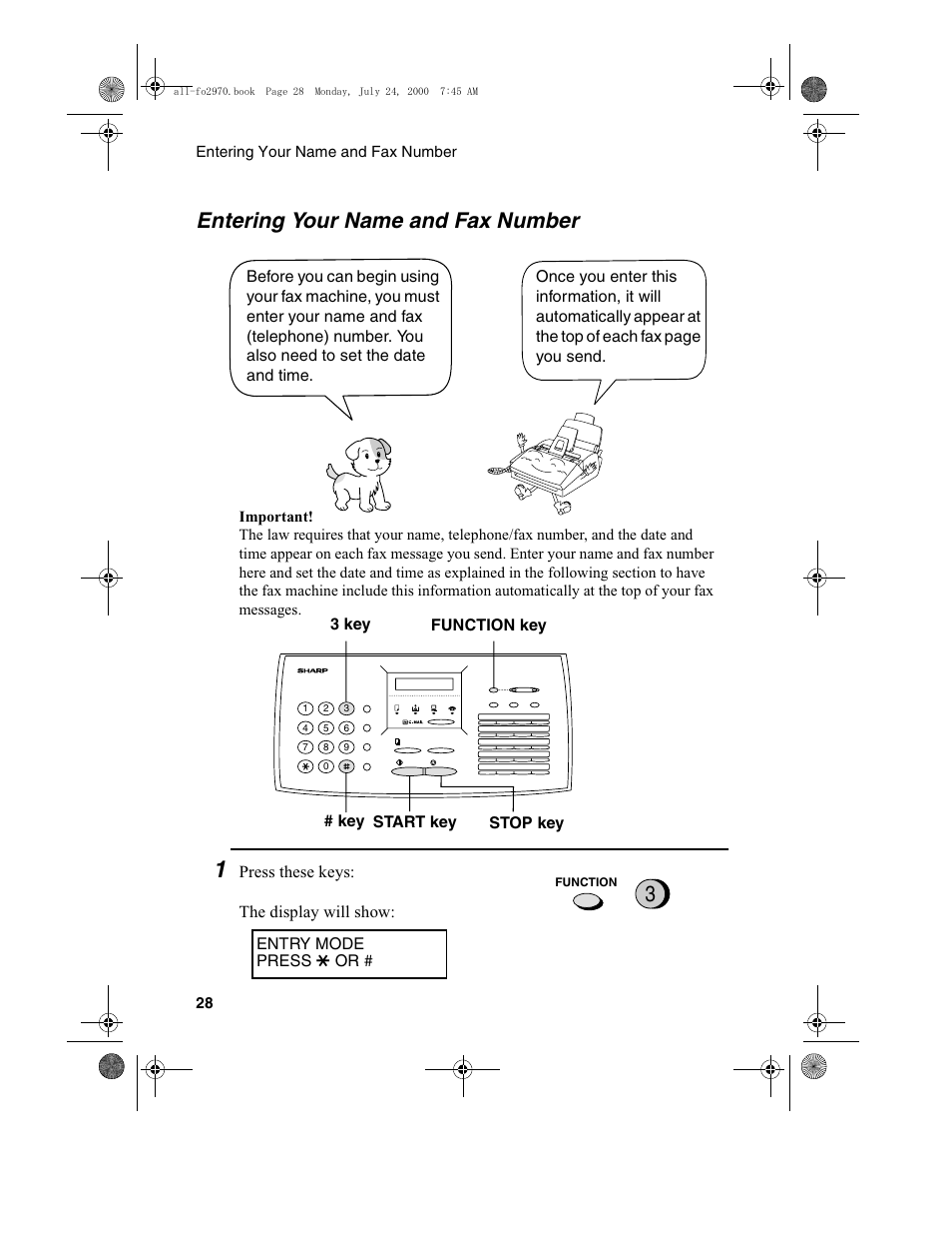 Entering your name and fax number | Sharp FO-2970M User Manual | Page 30 / 152