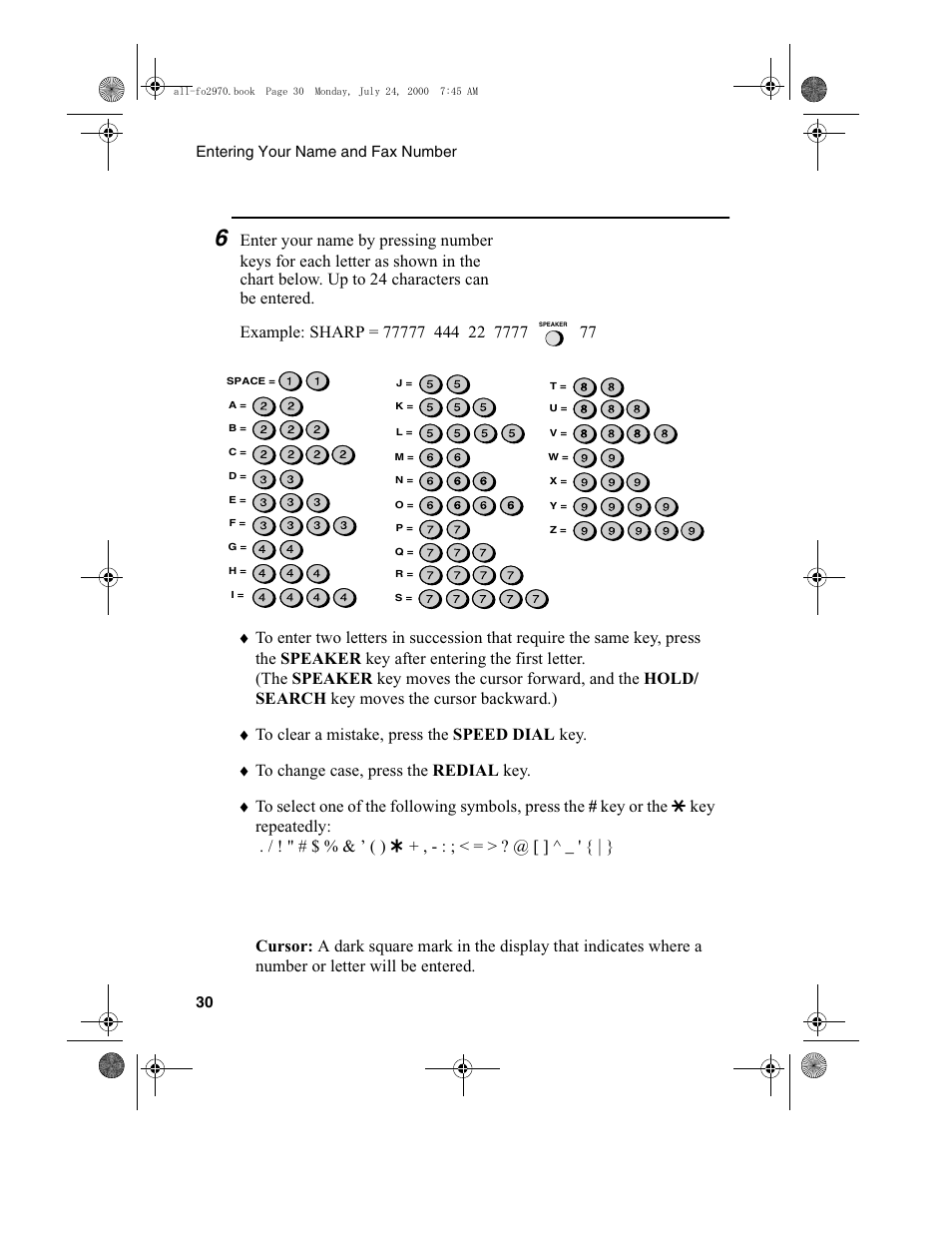 Entering your name and fax number 30 | Sharp FO-2970M User Manual | Page 32 / 152